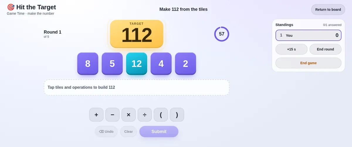 Hit the Target in Slate: make 112 from the tiles 8, 5, 12, 4 and 2